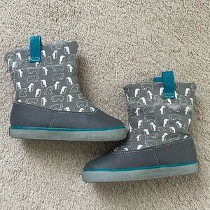 See Kai Run Gray and Teal Kids Boots with Bear Print